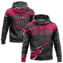 Load image into Gallery viewer, Custom Stitched Black Pink-White 3D Pattern Design Torn Paper Style Sports Pullover Sweatshirt Hoodie