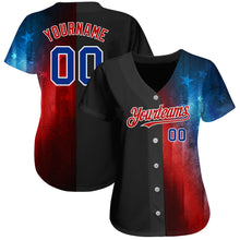 Load image into Gallery viewer, Custom Black Royal-Red 3D American Flag Fashion Authentic Baseball Jersey