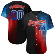 Load image into Gallery viewer, Custom Black Royal-Red 3D American Flag Fashion Authentic Baseball Jersey