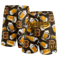 Load image into Gallery viewer, Custom Brown Gold 3D Pattern Design Beer Authentic Basketball Shorts