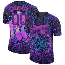 Load image into Gallery viewer, Custom Black Purple-Pink 3D Pattern Design Magic Mushrooms Over Sacred Geometry Psychedelic Hallucination Performance T-Shirt