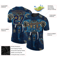 Load image into Gallery viewer, Custom Navy Old Gold 3D Pattern Design Elephant Performance T-Shirt