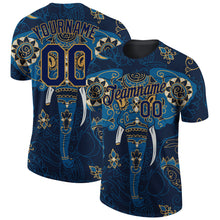 Load image into Gallery viewer, Custom Navy Old Gold 3D Pattern Design Elephant Performance T-Shirt