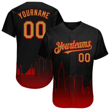 Load image into Gallery viewer, Custom Black Old Gold-Red 3D San Francisco City Edition Fade Fashion Authentic Baseball Jersey