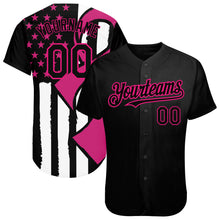 Load image into Gallery viewer, Custom Black Hot Pink-White 3D Pink Ribbon Breast Cancer Awareness Month Women Health Care Support Authentic Baseball Jersey