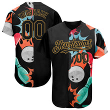 Load image into Gallery viewer, Custom Black Old Gold 3D Pattern Design Bowling Authentic Baseball Jersey
