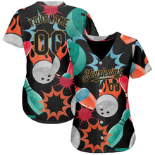 Load image into Gallery viewer, Custom Black Old Gold 3D Pattern Design Bowling Authentic Baseball Jersey