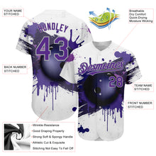 Load image into Gallery viewer, Custom White Purple-Gray 3D Pattern Design Bowling Ball Authentic Baseball Jersey