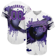 Load image into Gallery viewer, Custom White Purple-Gray 3D Pattern Design Bowling Ball Authentic Baseball Jersey