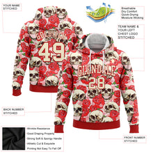 Load image into Gallery viewer, Custom Stitched Red Cream 3D Skull Fashion Flower Sports Pullover Sweatshirt Hoodie