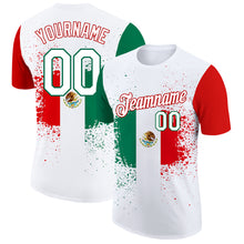 Load image into Gallery viewer, Custom White Kelly Green-Red 3D Mexican Flag Performance T-Shirt