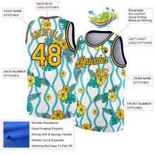 Load image into Gallery viewer, Custom White Gold-Navy 3D Pattern Tropical Hawaii Plant And Flower Authentic Basketball Jersey
