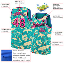 Load image into Gallery viewer, Custom Aqua Pink-Black 3D Pattern Tropical Hawaii Trees Authentic Basketball Jersey