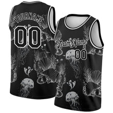 Load image into Gallery viewer, Custom Black White 3D Pattern Design Jellyfishes And Seashells Authentic Basketball Jersey