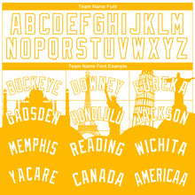 Load image into Gallery viewer, Custom White Gold Holiday Travel Monuments Silhouette Authentic City Edition Basketball Jersey