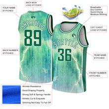Load image into Gallery viewer, Custom Pea Green Kelly Green-White Abstract Watercolor Monsoon Authentic City Edition Basketball Jersey