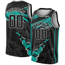 Load image into Gallery viewer, Custom Black Aqua-White 3D Pattern Design Torn Paper Style Authentic Basketball Jersey
