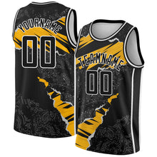 Load image into Gallery viewer, Custom Black Gold-White 3D Pattern Design Torn Paper Style Authentic Basketball Jersey