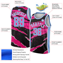 Load image into Gallery viewer, Custom Black Light Blue-Pink 3D Pattern Design Torn Paper Style Authentic Basketball Jersey
