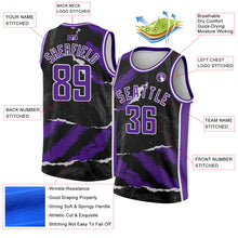 Load image into Gallery viewer, Custom Black Purple-White 3D Pattern Design Torn Paper Style Authentic Basketball Jersey