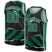 Load image into Gallery viewer, Custom Black Kelly Green-White 3D Pattern Design Torn Paper Style Authentic Basketball Jersey