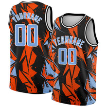 Load image into Gallery viewer, Custom Black Light Blue-Orange 3D Pattern Design Geometric Shapes Authentic Basketball Jersey