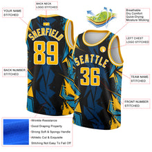 Load image into Gallery viewer, Custom Black Gold-Blue 3D Pattern Design Geometric Shapes Authentic Basketball Jersey