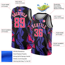 Load image into Gallery viewer, Custom Black Pink-Purple 3D Pattern Design Geometric Shapes Authentic Basketball Jersey