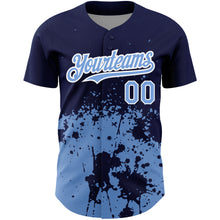 Load image into Gallery viewer, Custom Navy Light Blue-White 3D Pattern Design Abstract Splash Grunge Art Authentic Baseball Jersey