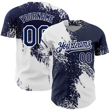 Load image into Gallery viewer, Custom Navy White 3D Pattern Design Abstract Brush Stroke Authentic Baseball Jersey