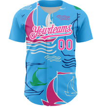 Load image into Gallery viewer, Custom Sky Blue Pink-White 3D Pattern Design Sailing Boats Authentic Baseball Jersey