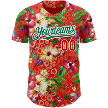 Load image into Gallery viewer, Custom Red Kelly Green-White 3D Pattern Design Northeast China Big Flower Authentic Baseball Jersey