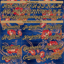 Load image into Gallery viewer, Custom Navy Old Gold-Black 3D Pattern Design Northeast China Big Flower Authentic Baseball Jersey