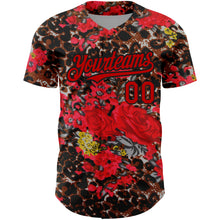 Load image into Gallery viewer, Custom Black Red 3D Pattern Design Northeast China Big Flower And Leopard Print Authentic Baseball Jersey