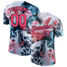 Load image into Gallery viewer, Custom White Neon Pink-Black 3D Pattern Design Hawaii Palm Trees Performance T-Shirt