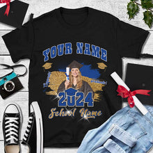Load image into Gallery viewer, Custom Black Royal-White 3D Graduation Performance T-Shirt