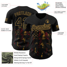 Load image into Gallery viewer, Custom Black Old Gold 3D American Flag Skull Patriotic Authentic Baseball Jersey