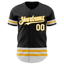 Load image into Gallery viewer, Custom Black White-Gold Line Authentic Baseball Jersey