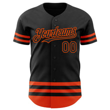 Load image into Gallery viewer, Custom Black Orange Line Authentic Baseball Jersey