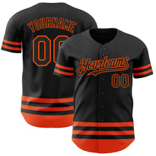 Load image into Gallery viewer, Custom Black Orange Line Authentic Baseball Jersey