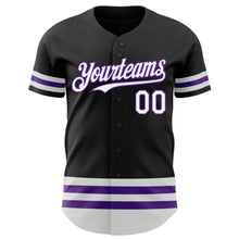 Load image into Gallery viewer, Custom Black White-Purple Line Authentic Baseball Jersey
