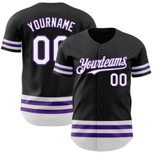 Load image into Gallery viewer, Custom Black White-Purple Line Authentic Baseball Jersey