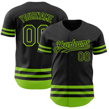 Load image into Gallery viewer, Custom Black Neon Green Line Authentic Baseball Jersey