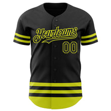 Load image into Gallery viewer, Custom Black Neon Yellow Line Authentic Baseball Jersey