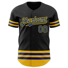 Load image into Gallery viewer, Custom Black Royal-Yellow Line Authentic Baseball Jersey