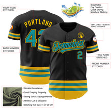 Load image into Gallery viewer, Custom Black Teal-Yellow Line Authentic Baseball Jersey