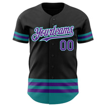 Load image into Gallery viewer, Custom Black Purple-Teal Line Authentic Baseball Jersey