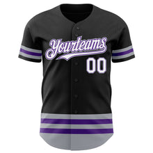 Load image into Gallery viewer, Custom Black Purple-Gray Line Authentic Baseball Jersey