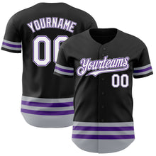 Load image into Gallery viewer, Custom Black Purple-Gray Line Authentic Baseball Jersey