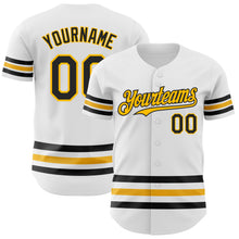 Load image into Gallery viewer, Custom White Black-Gold Line Authentic Baseball Jersey